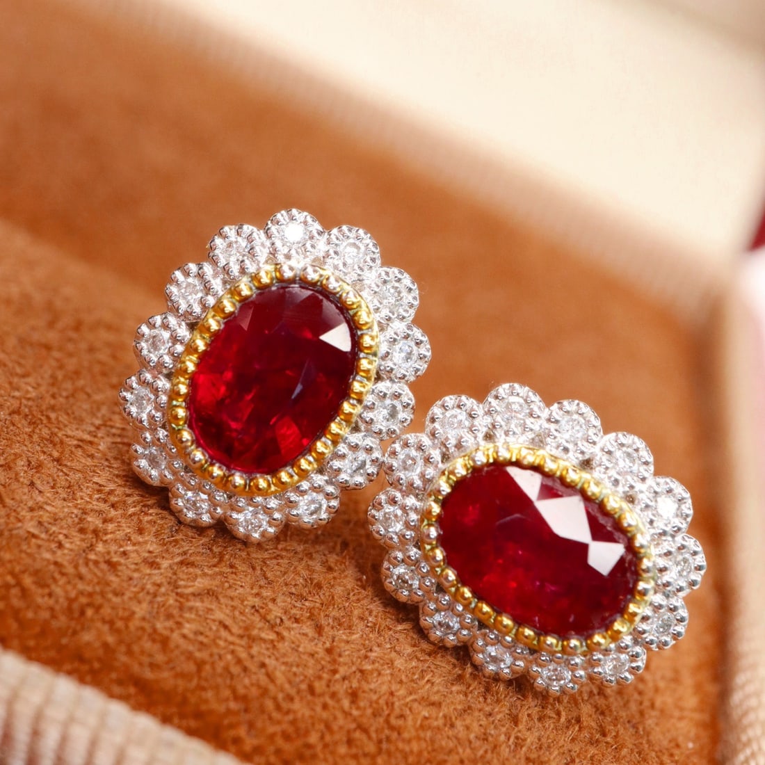 14k Gold 1.60 Ctw Natural Ruby & Diamond Earrings - 2