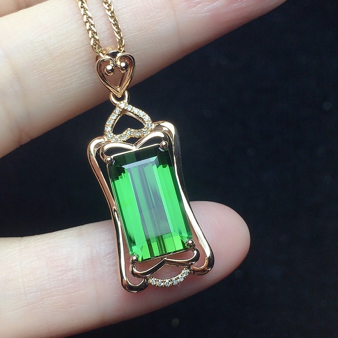 14k Gold 5.18 Ct Natural Tourmaline & Diamond Pendant( Without Chain ) - 4