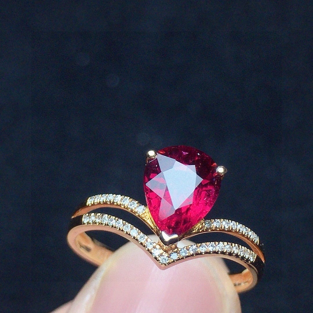 14k Gold 1.23 Ct Natural Tourmaline & Diamond Ring - 4