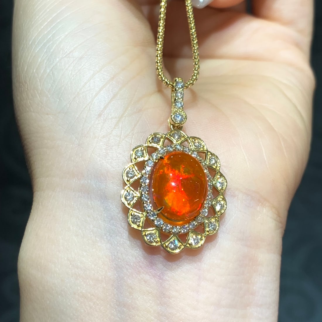 14k Gold 4.84 Ctw Natural Opal & Diamond Pendant( Without Chain ) - 2