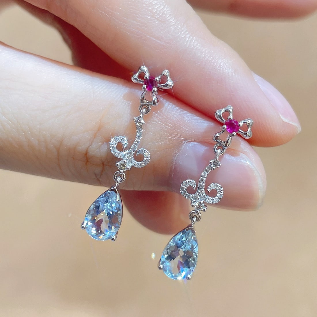 14k Gold 1.87 Ctw Natural Aquamarine & Diamond Earrings - 3