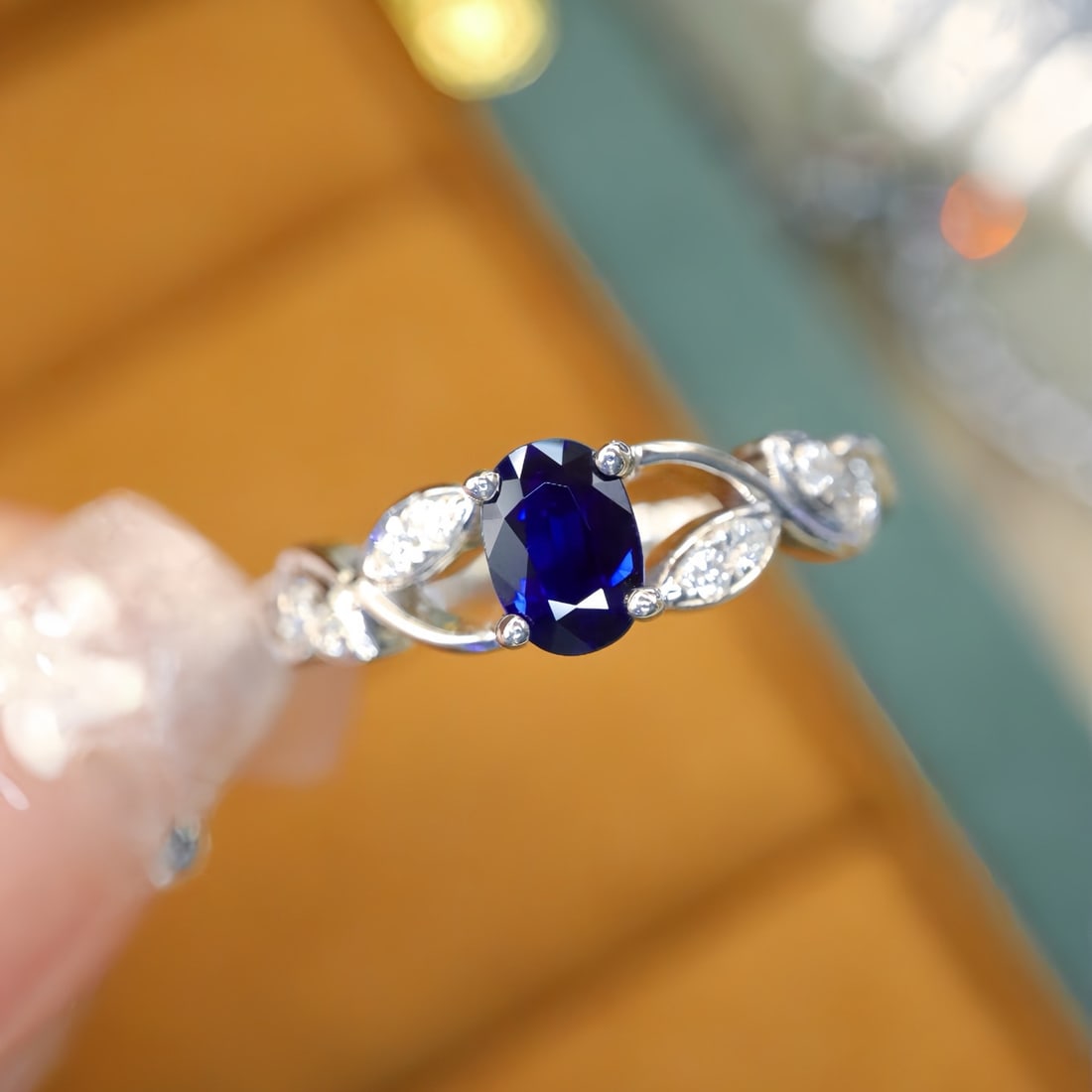 14k Gold 0.61 Ctw Natural Sapphire & Diamond Ring: Ref:231108448 // gold content:14k gold // ring size:7. 25us // // main gemstone:sapphire // shape:oval // carat weight:0. 53ct // color:royal blue // treatment:natural // // adjacent gemstone 2 :