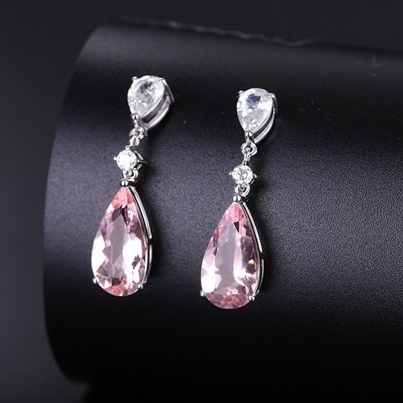 14k Gold 4.47 Ctw Natural Morganite & Diamond Earrings - 3