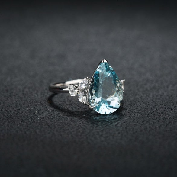 14k Gold 4.71 Ctw Natural Aquamarine & Sapphire Ring - 2