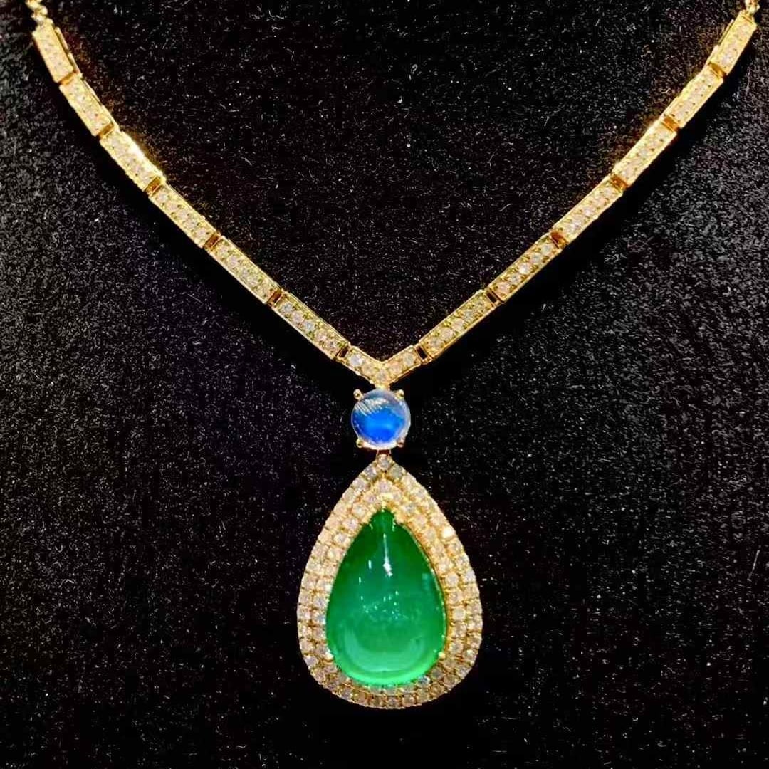 14k Gold 5.02 Ct Natural Emerald & Diamond Necklace - 4
