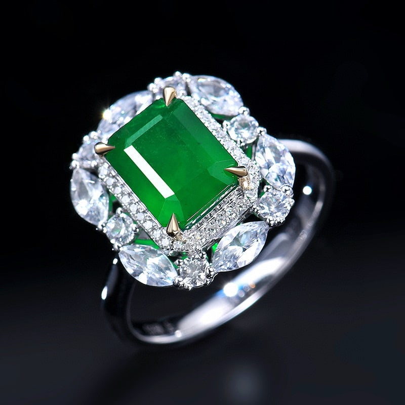 14k Gold 3.70 Ctw Vivid Green Natural Emerald & Sapphire Ring - 4
