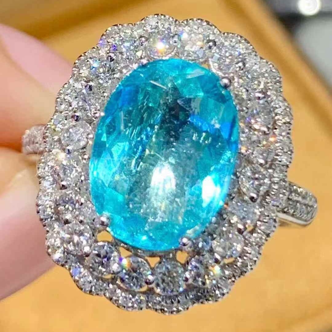 14k Gold 2.95 Ct Natural Paraiba Tourmaline & Diamond Ring - 4
