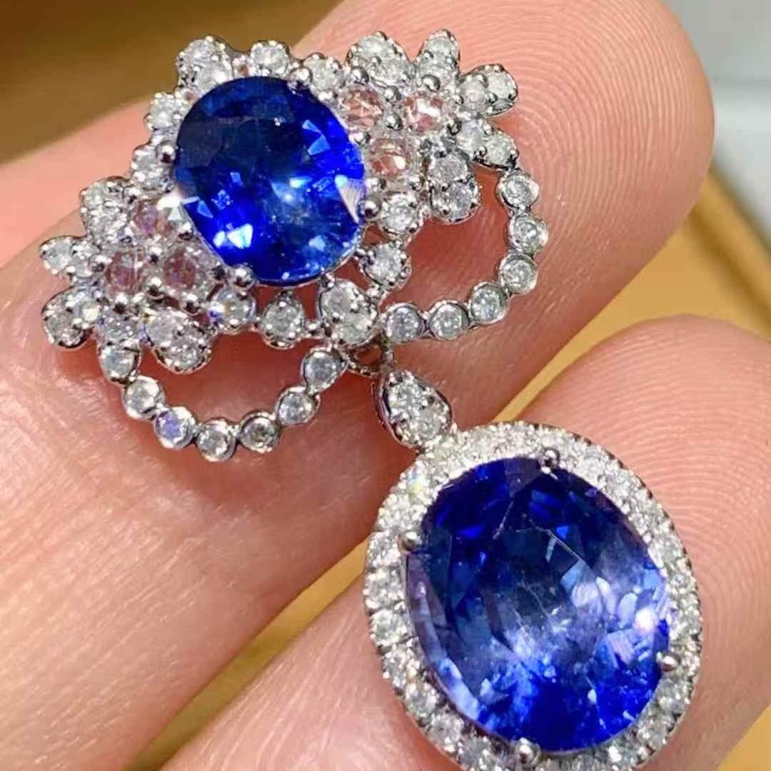 14k Gold 3.35 Ct Natural Sapphire & Diamond Pendant( Without Chain ) - 3