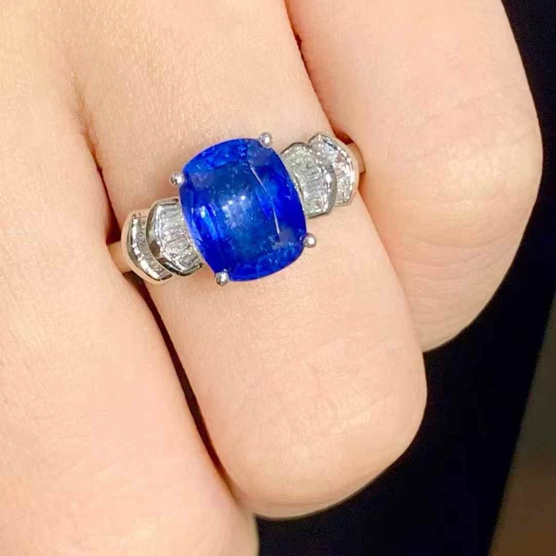 14k Gold 2.8 Ct Natural Sapphire & Diamond Ring - 5