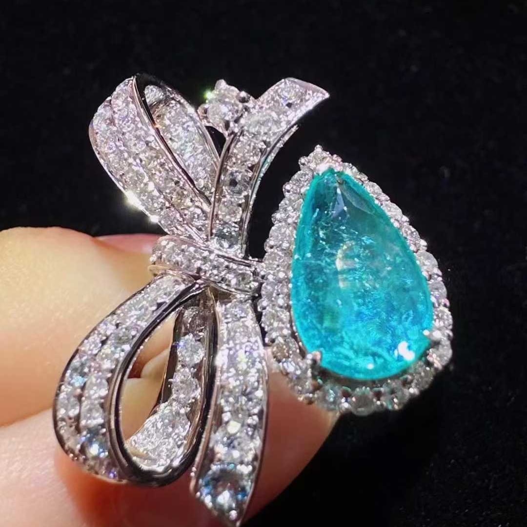 14k Gold 1.61 Ctw Natural Paraiba Tourmaline & Diamond Ring - 2