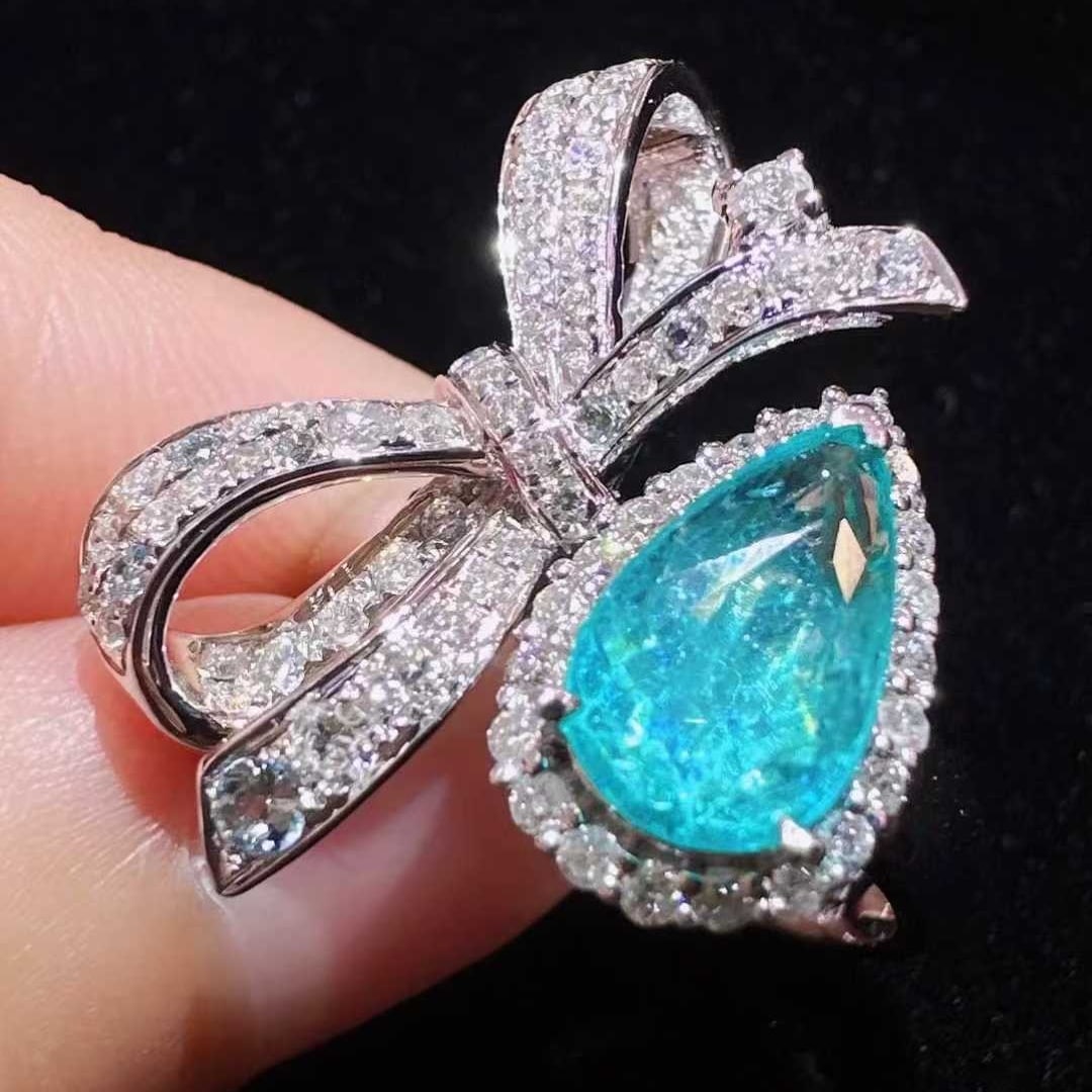 14k Gold 1.61 Ctw Natural Paraiba Tourmaline & Diamond Ring - 3