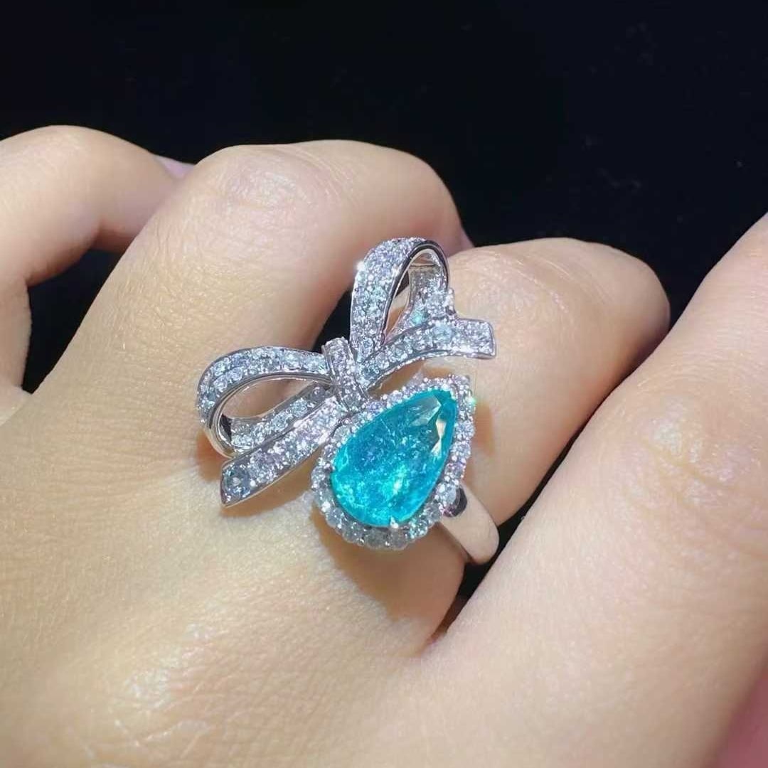 14k Gold 1.61 Ctw Natural Paraiba Tourmaline & Diamond Ring - 4