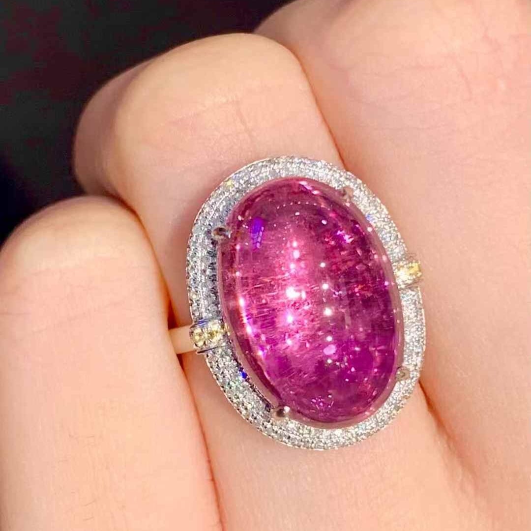 14k Gold 10.3 Ct Natural Tourmaline & Diamond Ring - 2