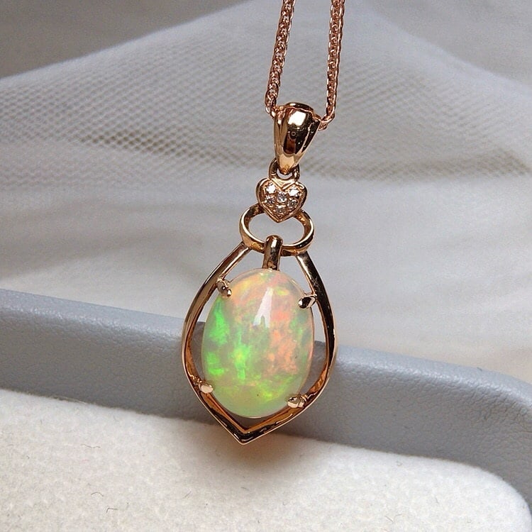 14k Gold 2.80 Ct Natural Opal & Diamond Pendant( Without Chain ) - 4