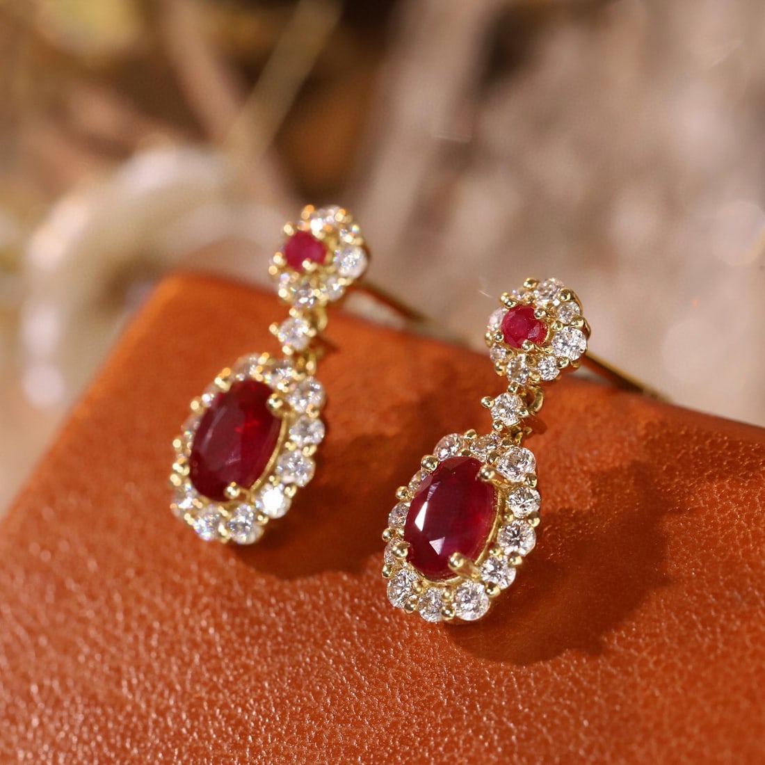 14k Gold 1.92 Ctw Natural Ruby & Diamond Earrings - 2