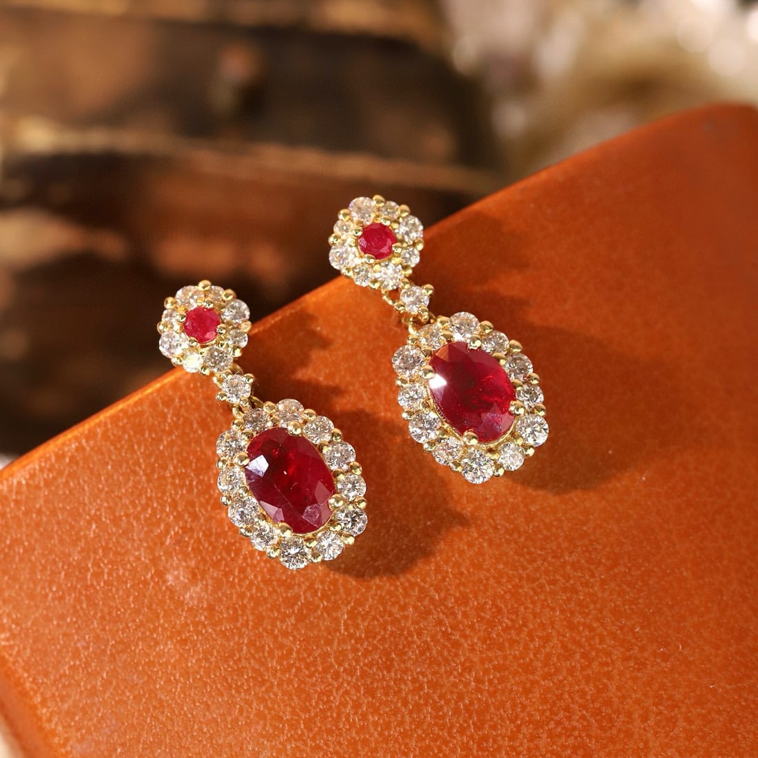14k Gold 1.92 Ctw Natural Ruby & Diamond Earrings - 7