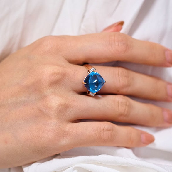 14k Gold 12.6 Ct Natural Topaz & Diamond Ring - 8