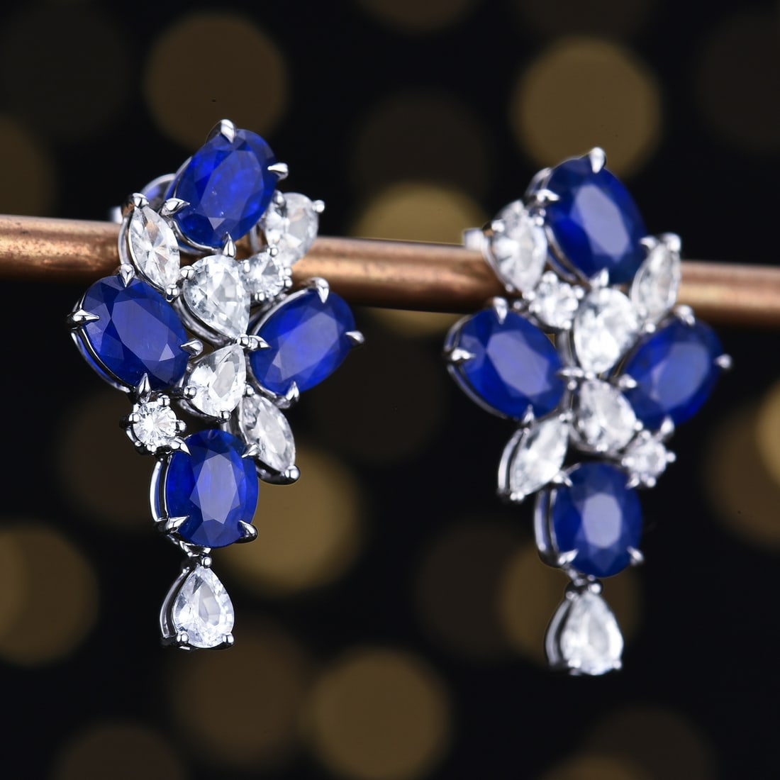 14k Gold 5.95 Ctw Vivid Blue Natural Sapphire & Sapphire Earrings - 2