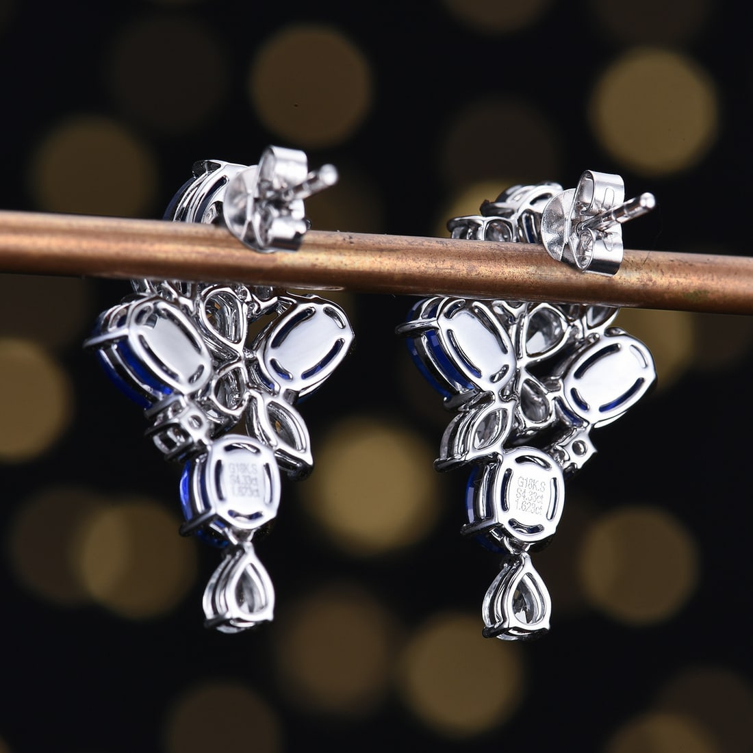 14k Gold 5.95 Ctw Vivid Blue Natural Sapphire & Sapphire Earrings - 4