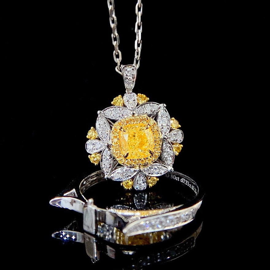14k Gold 1.33 Ctw Natural Yellow Diamond & Diamond Ring/pendant( Without Chain ) - 3