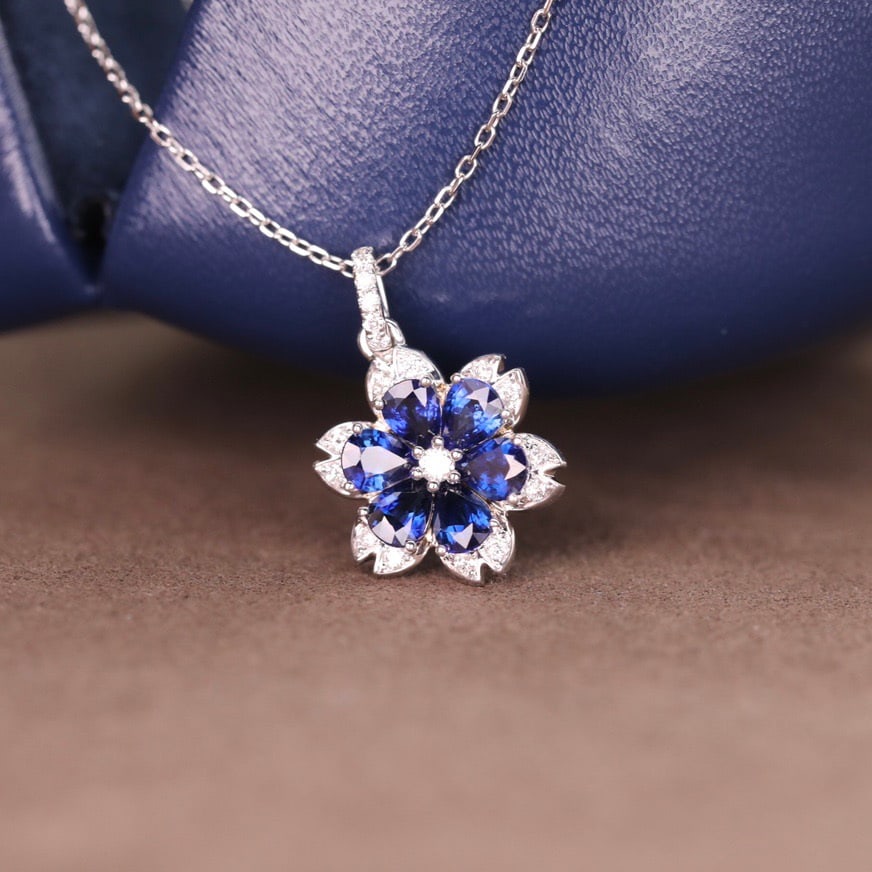 14k Gold 1.55 Ct Natural Sapphire & Diamond Necklace - 3