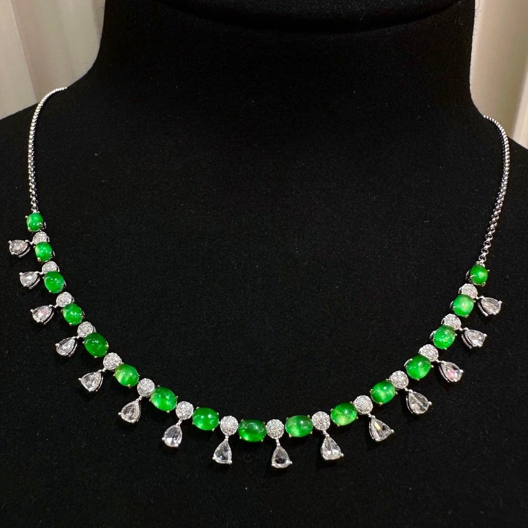 14k Gold 3 Ct Natural Emerald & Diamond Necklace - 2