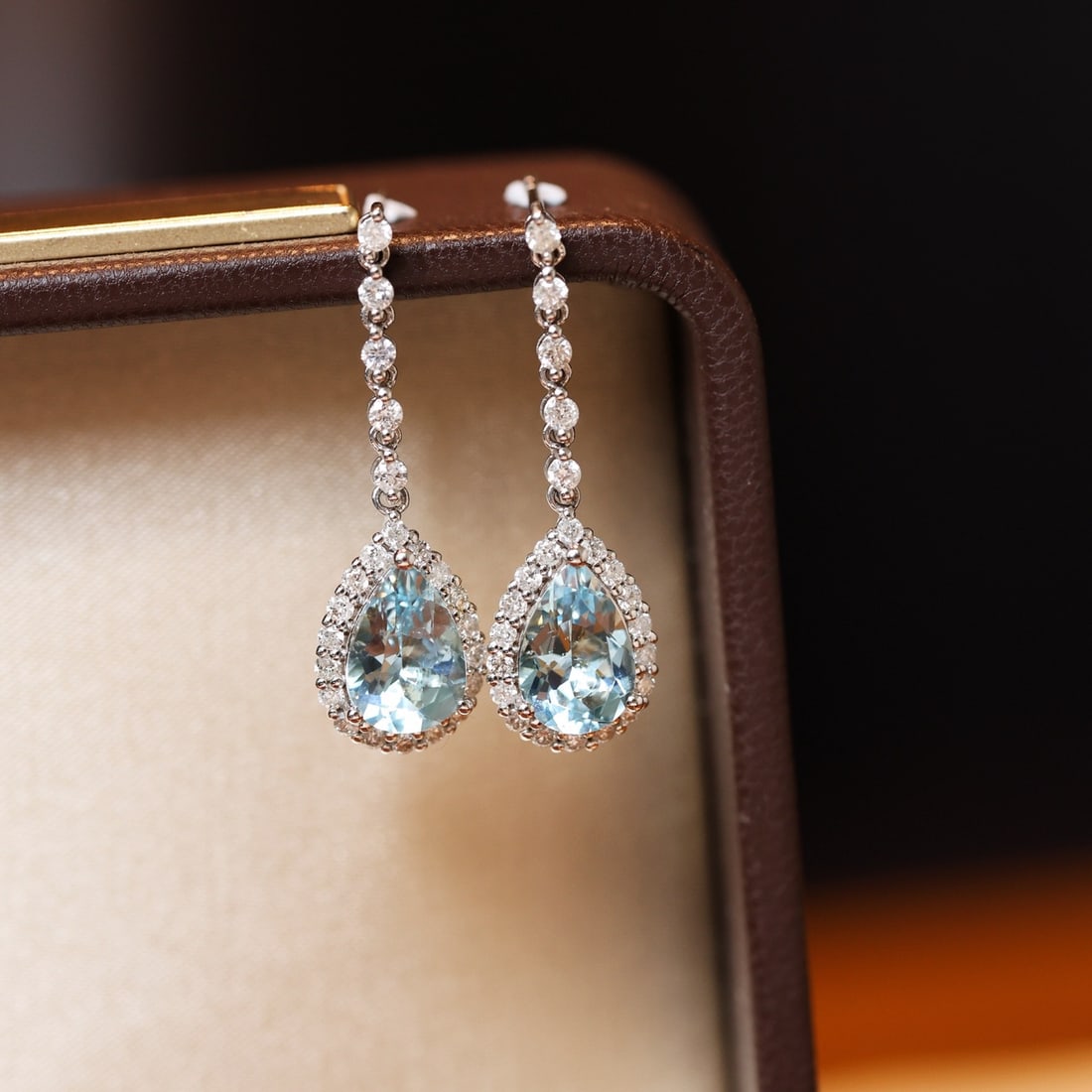 14k Gold 2.08 Ct Natural Aquamarine & Diamond Earrings - 2