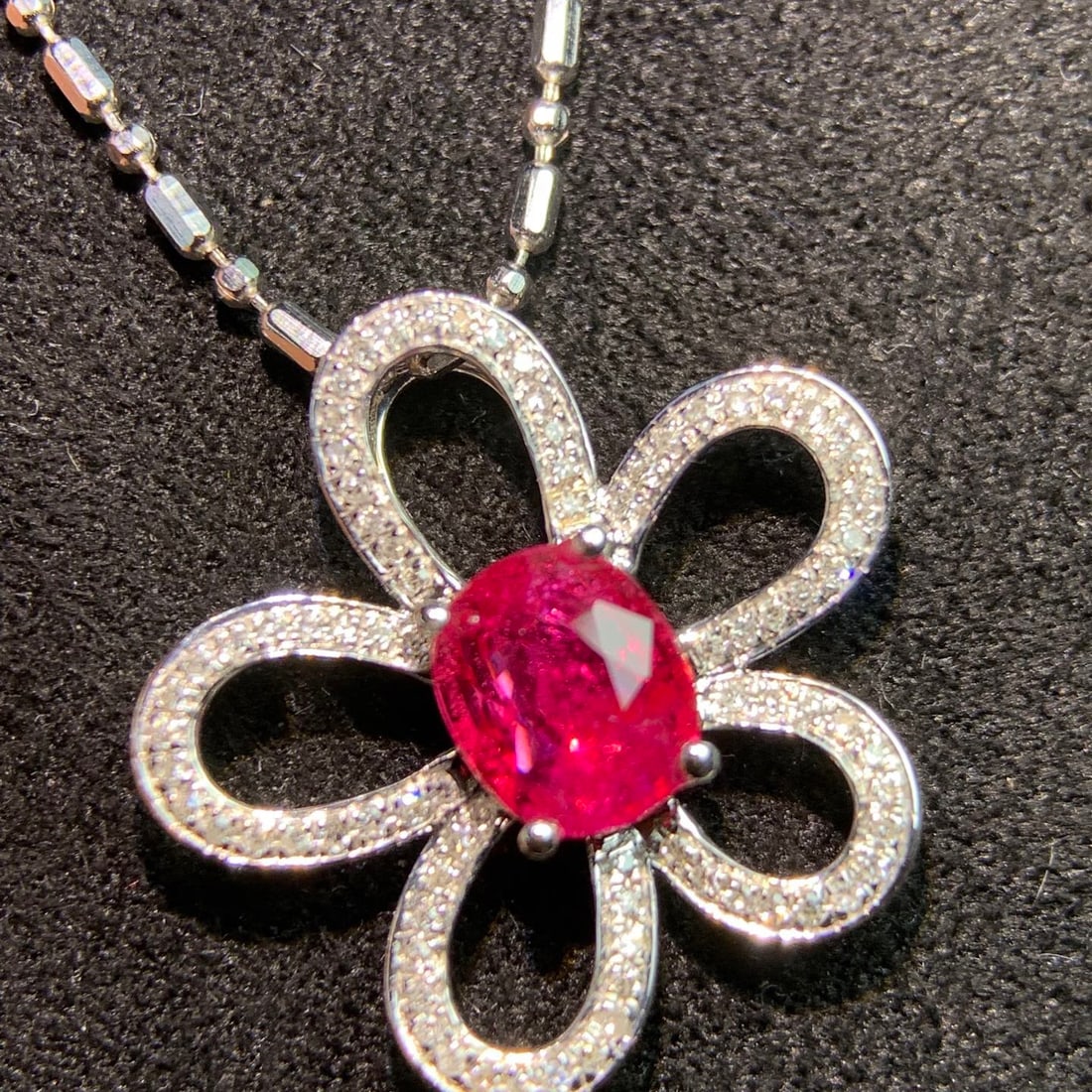 14k Gold 1.10 Ct Natural Ruby & Diamond & Flowers Pendant( Without Chain ) - 4