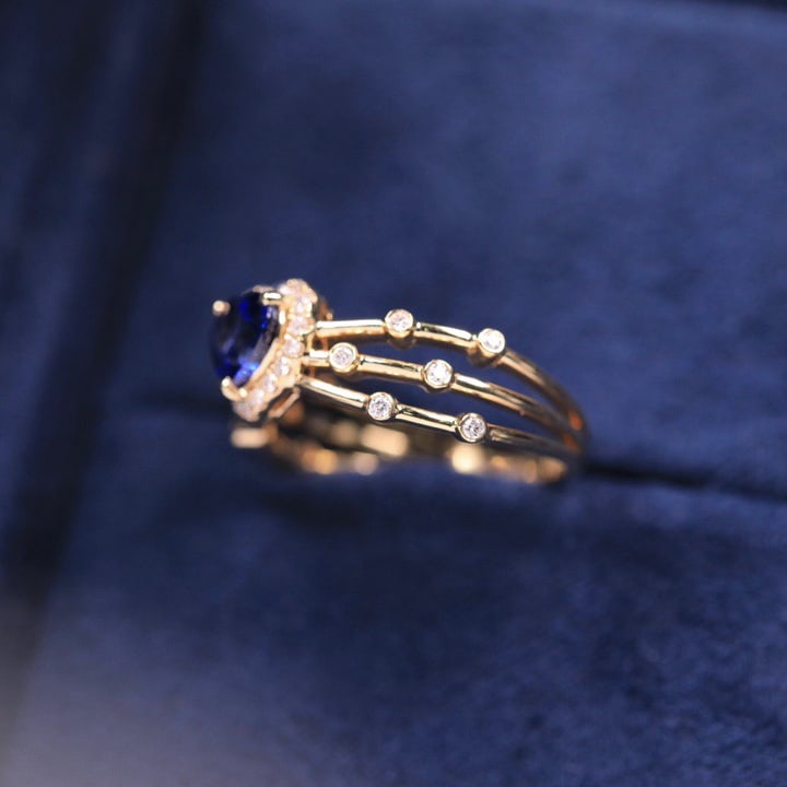 14k Gold 0.91 Ct Natural Sapphire & Diamond Ring - 3