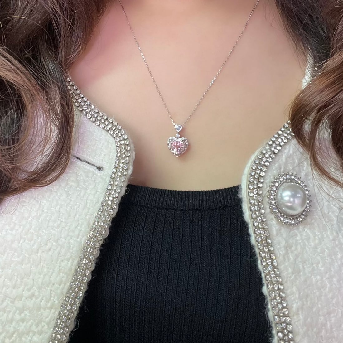 14k Gold 0.89 Ct Natural Morganite & Diamond & Sapphire Necklace - 2