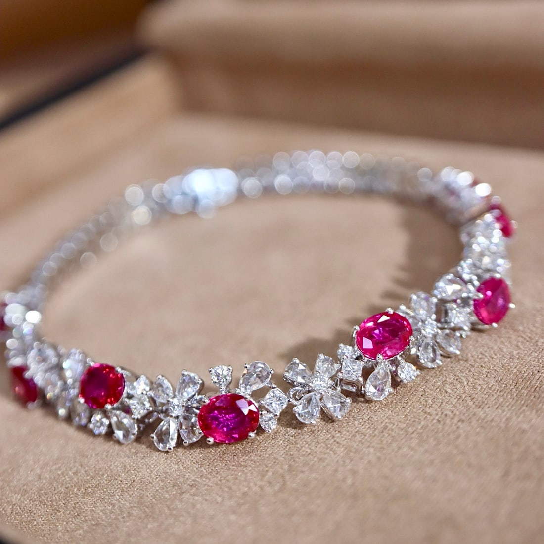 14k Gold 6.25 Ctw Natural Ruby & Diamond Bracelet - 2