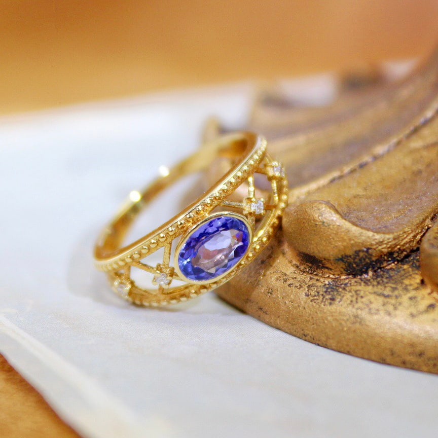 14k Gold 1.13 Ct Natural Tanzanite & Diamond Ring - 2