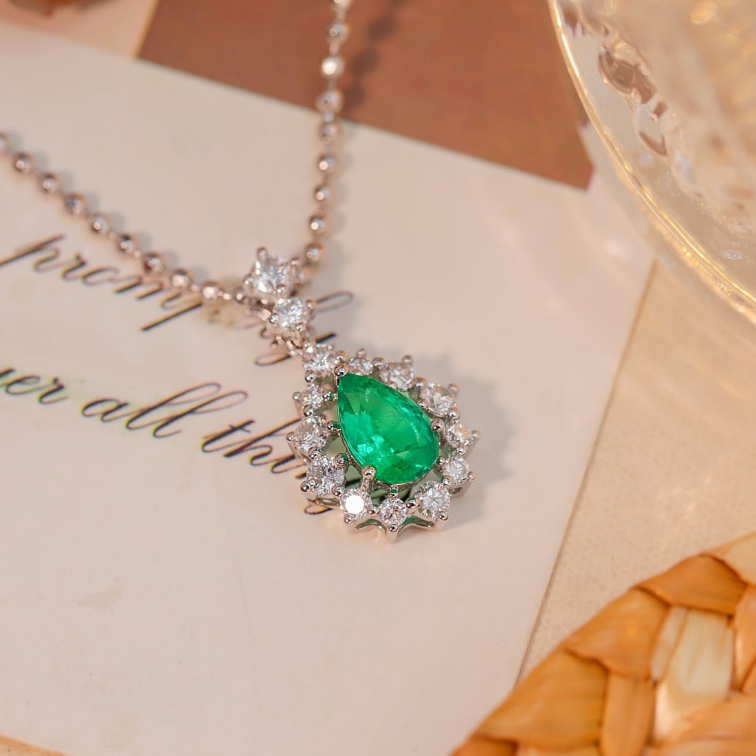 14k Gold 1.23 Ctw Natural Emerald & Diamond Pendant( Without Chain ) - 3