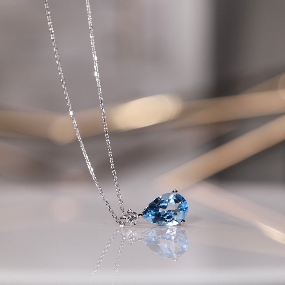 14k Gold 2.31 Ct Natural Aquamarine & Diamond Pendant( Without Chain ) - 3