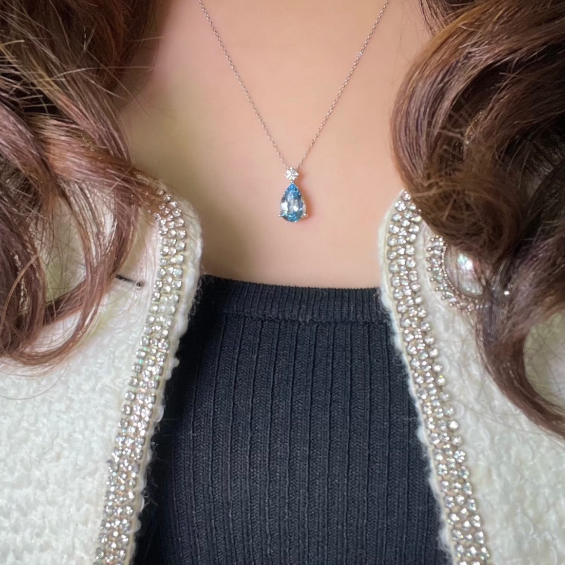 14k Gold 2.31 Ct Natural Aquamarine & Diamond Pendant( Without Chain ) - 4