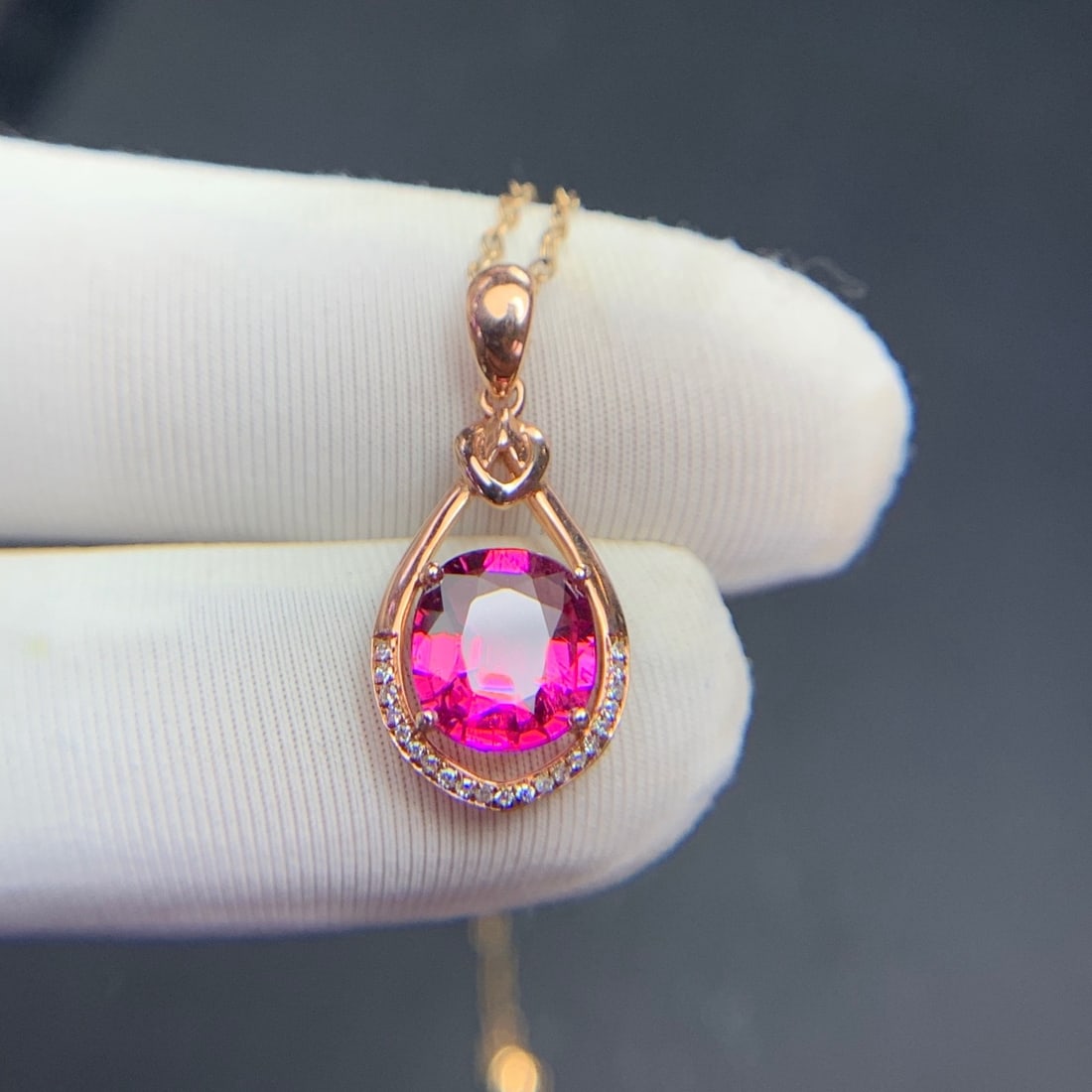 14k Gold 1.68 Ct Natural Tourmaline & Diamond Pendant( Without Chain ) - 2