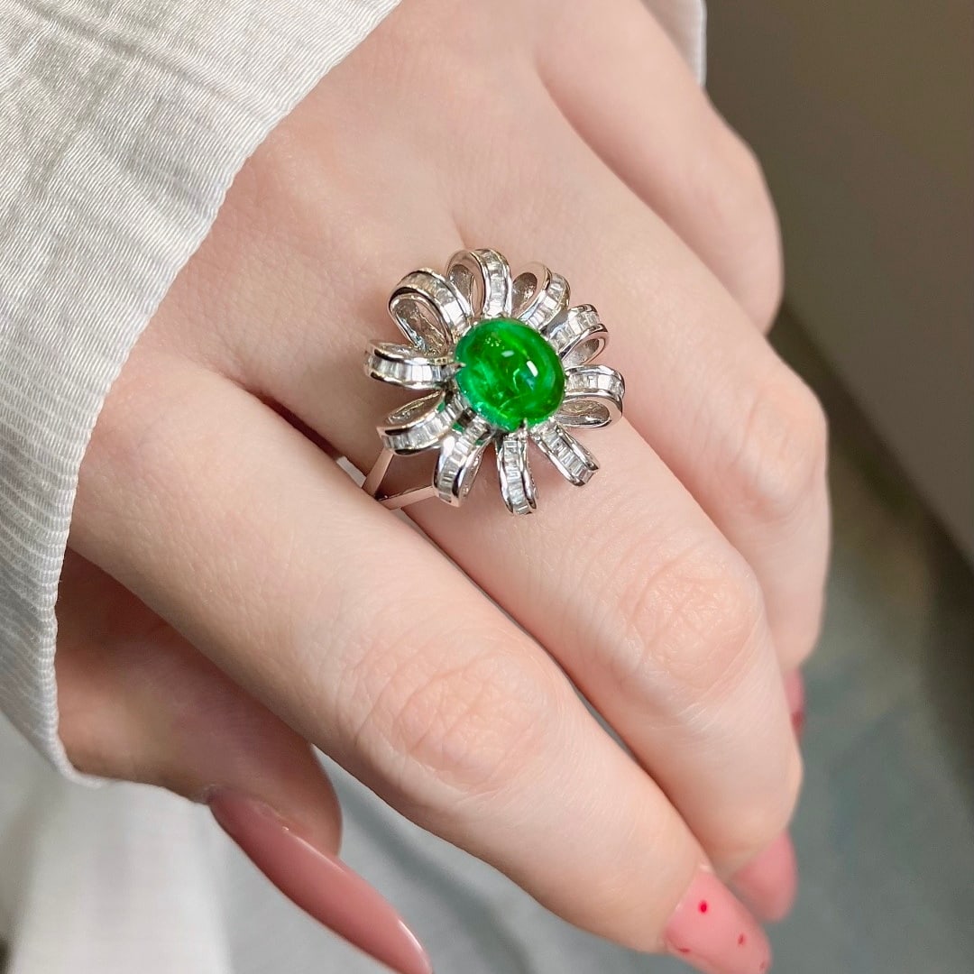 14k Gold 2.45 Ctw Vivid Green Natural Emerald & Diamond Ring - 6