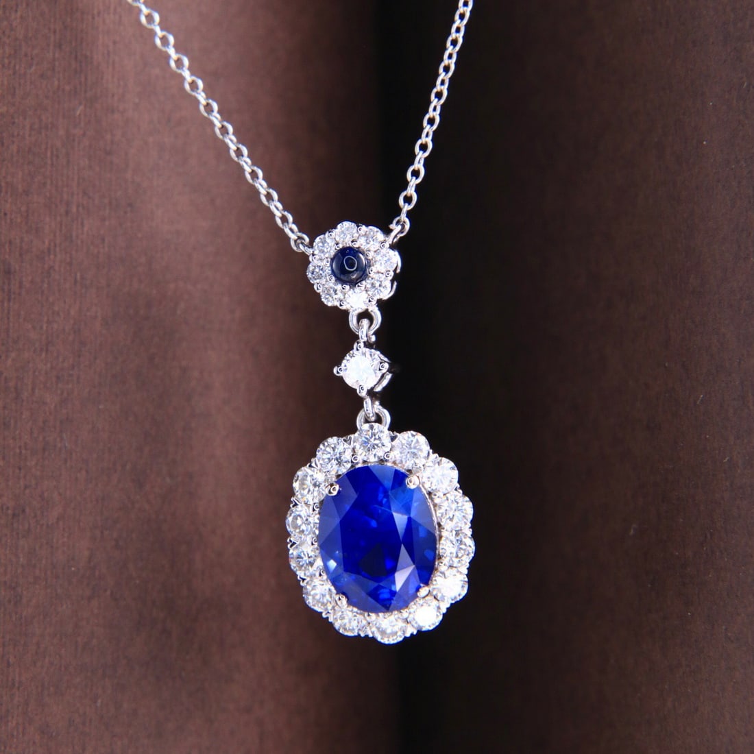 14k Gold 3.36 Ctw Natural Sapphire & Diamond Necklace - 6