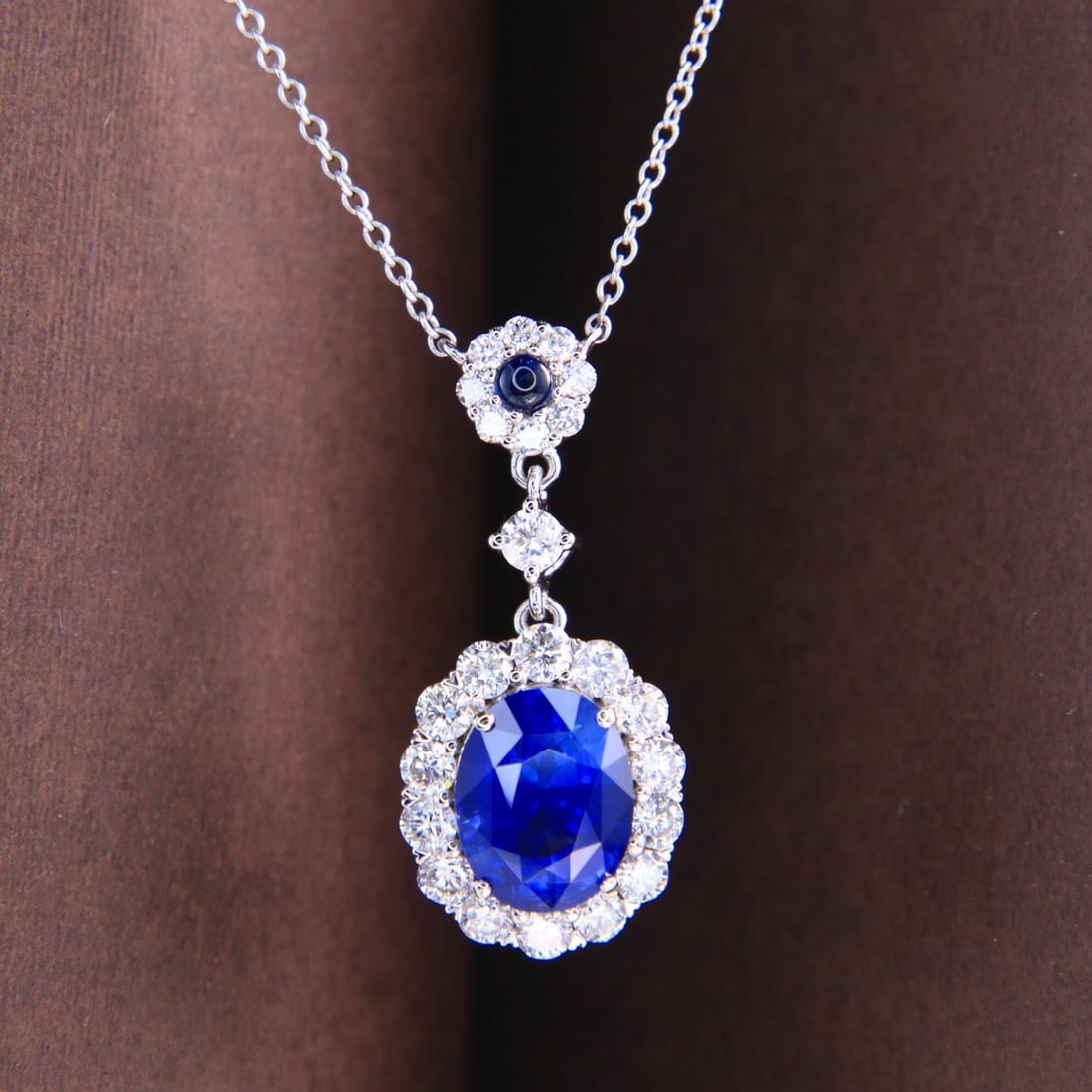 14k Gold 3.36 Ctw Natural Sapphire & Diamond Necklace - 7