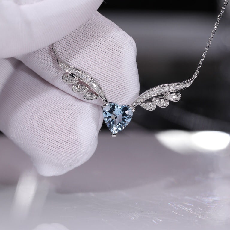 14k Gold 1.33 Ctw Natural Aquamarine & Diamond Necklace - 4