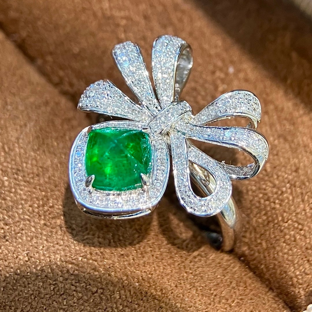 14k Gold 1.44 Ctw Vivid Green Natural Emerald & Diamond Ring - 4