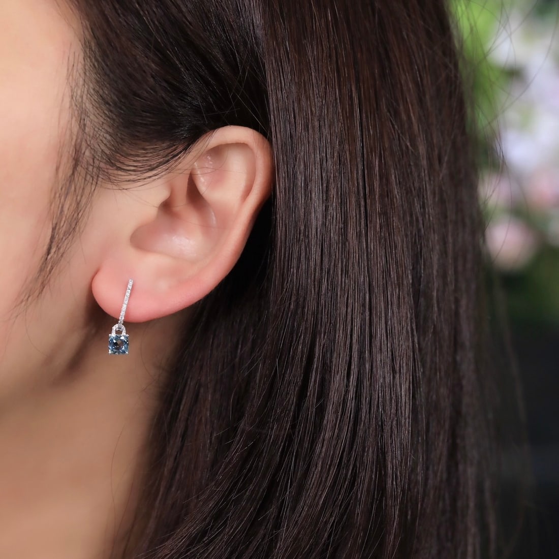 14k Gold 1.00 Ct Natural Aquamarine & Diamond Earrings - 5