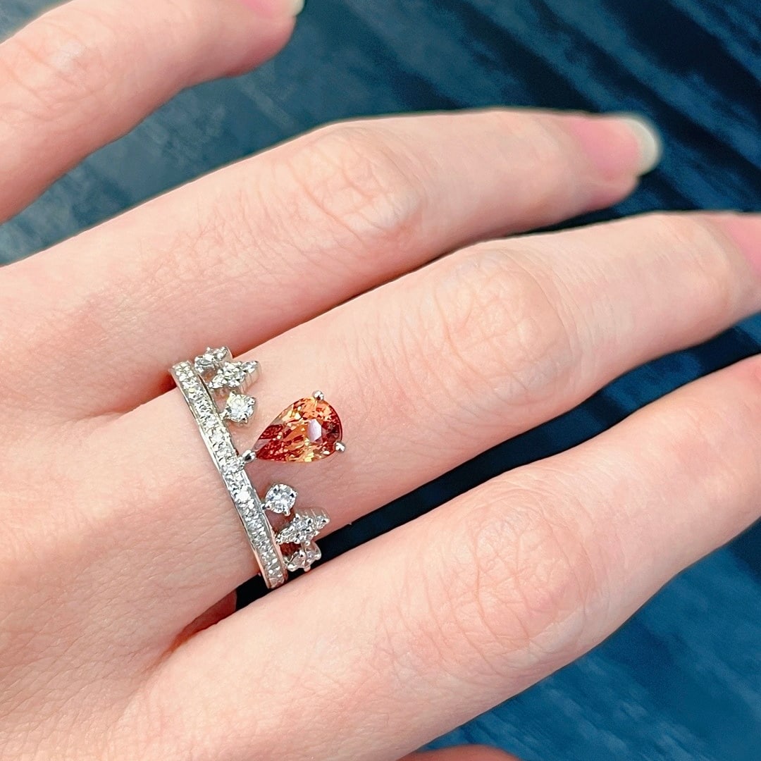 14k Gold 1.85 Ctw Natural Padparadscha Sapphire & Diamond Ring - 7