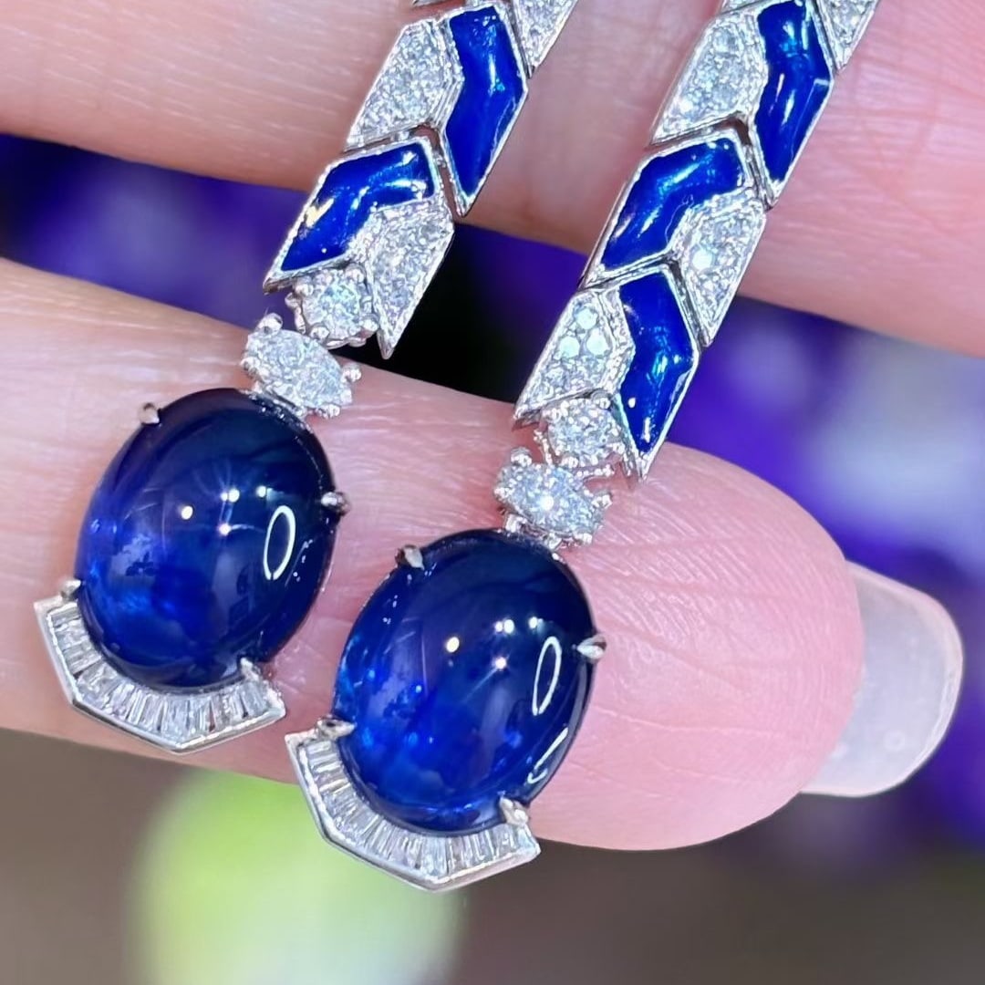 14k Gold 5.5 Ct Natural Sapphire & Diamond Earrings - 2