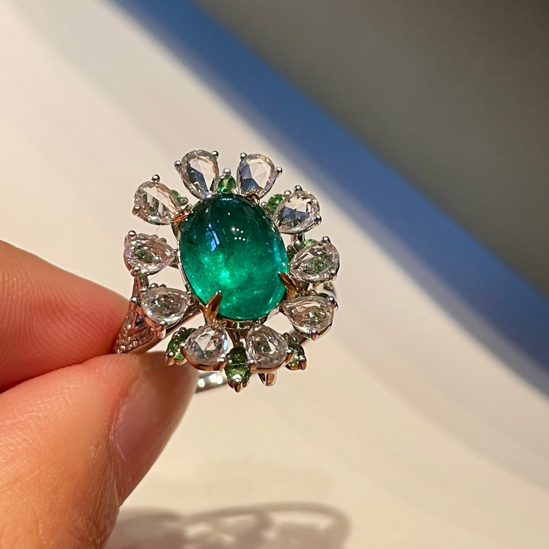 14k Gold 3.2 Ct Natural Emerald & Sapphire & Diamond Ring/pendant( Without Chain ) - 3