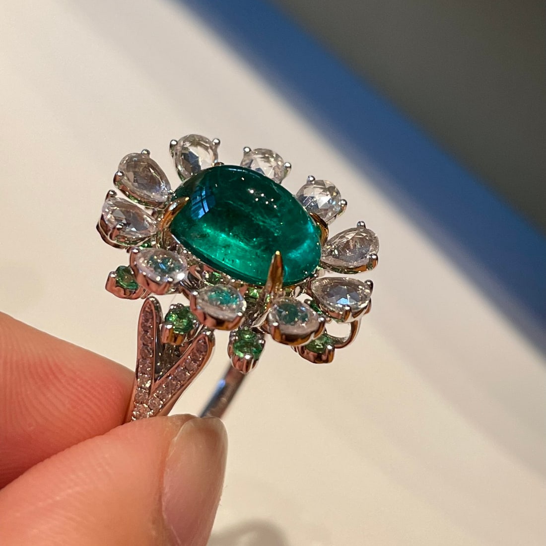 14k Gold 3.2 Ct Natural Emerald & Sapphire & Diamond Ring/pendant( Without Chain ) - 4