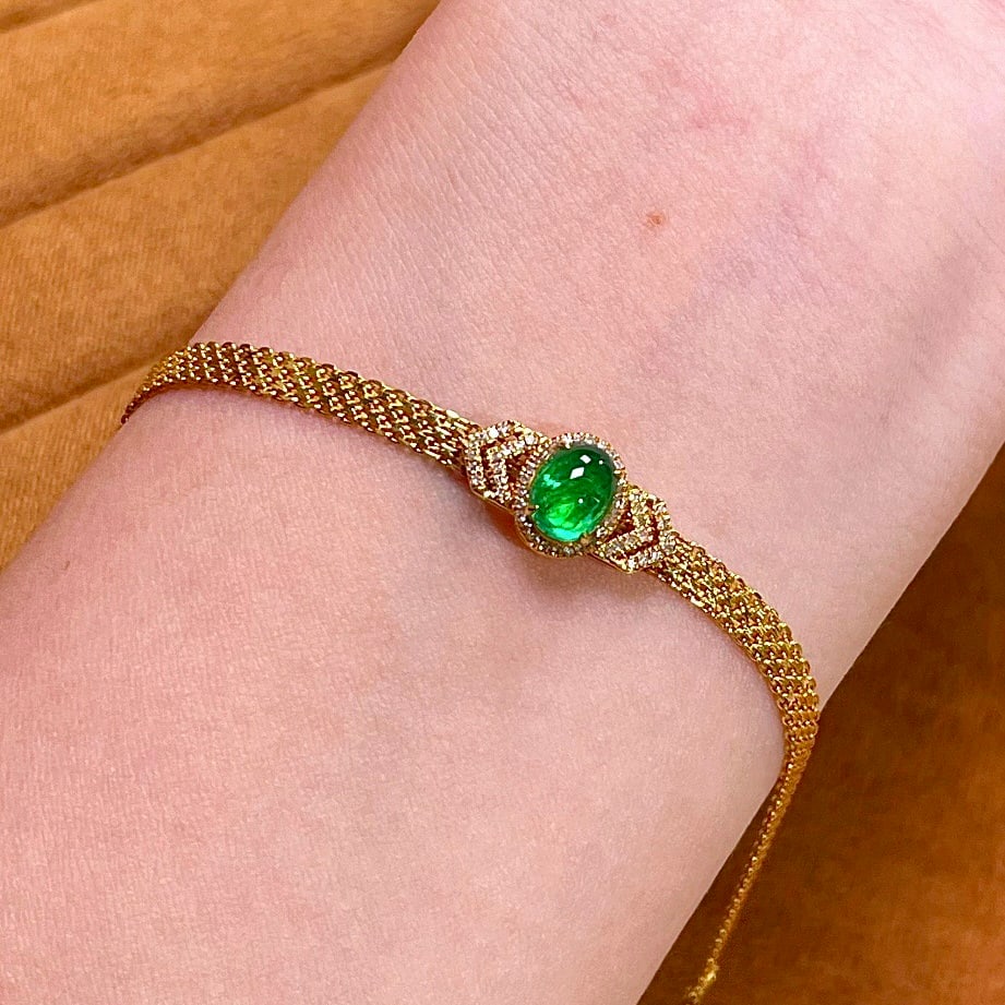 14k Gold 0.9 Ct Vivid Green Natural Emerald & Diamond Bracelet - 5