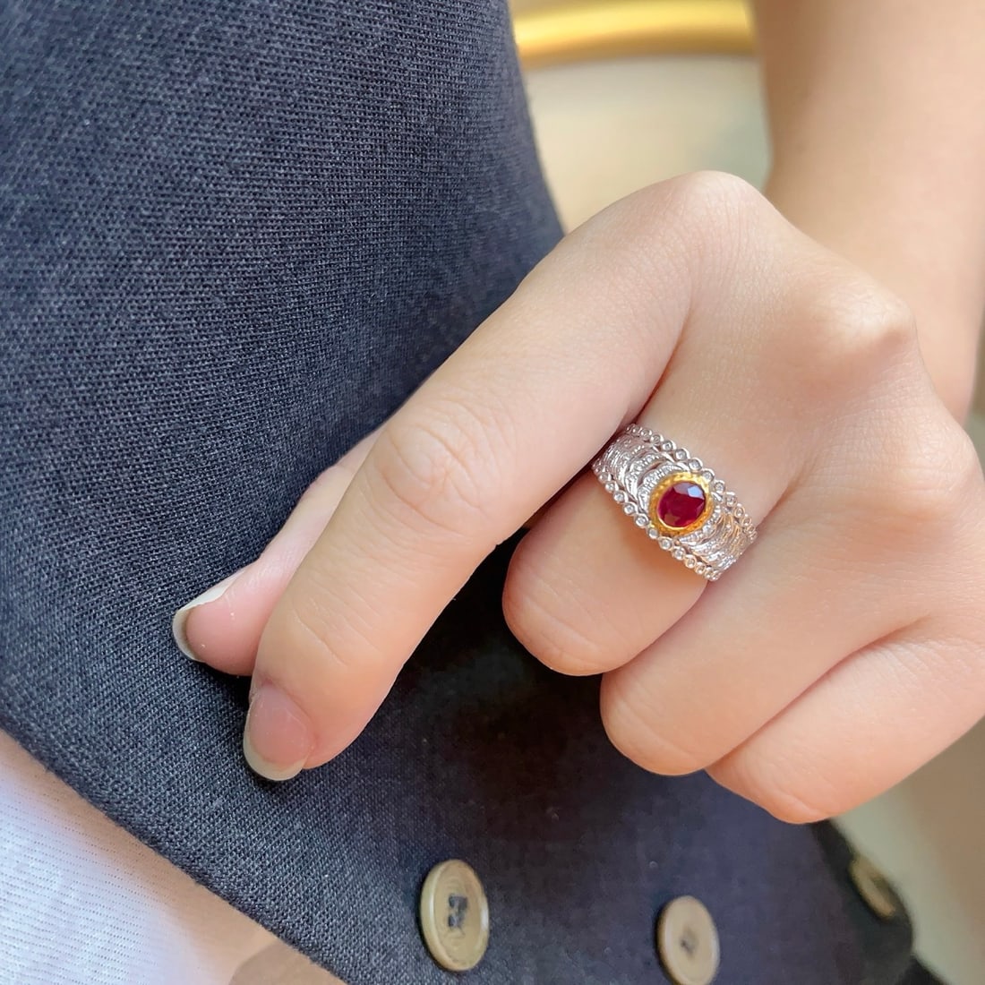 14k Gold 0.76 Ctw Natural Ruby & Diamond Ring - 2