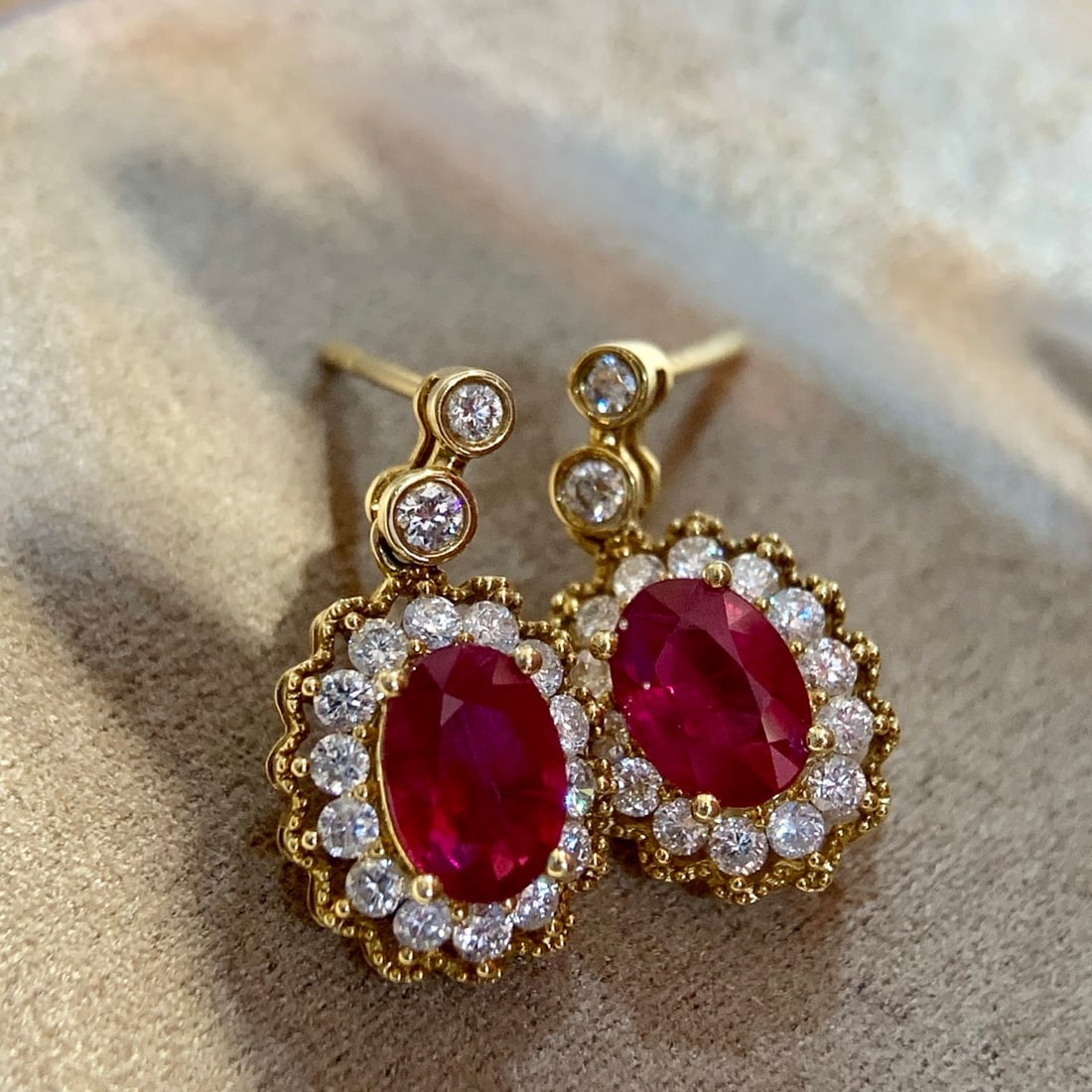 14k Gold 2.13 Ctw Natural Ruby & Diamond Earrings - 2