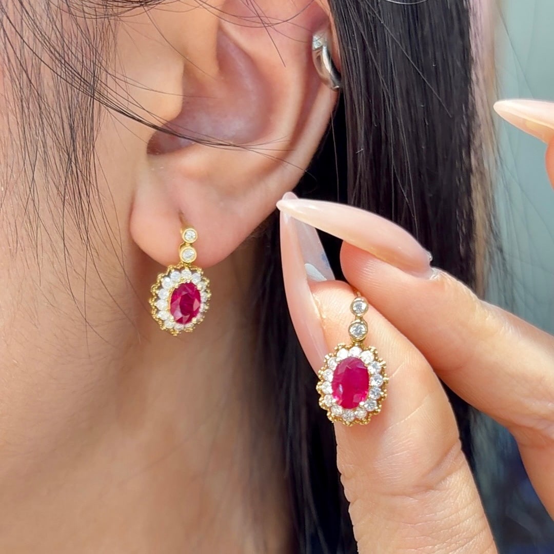 14k Gold 2.13 Ctw Natural Ruby & Diamond Earrings - 3